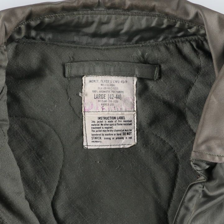 1980'S US Military CWU-45P Padded Military Flight Jacket, Made in USA, Large, Men's Size L, Vintage Aromatic polyamide Khaki type Vintage Second Hand