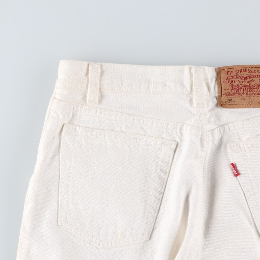 90'S Levi's 701-0651 STUDENT White Denim Straight Leg Denim Pants, Made in USA, Women's Size L (W28), Vintage cotton white type Vintage Second Hand