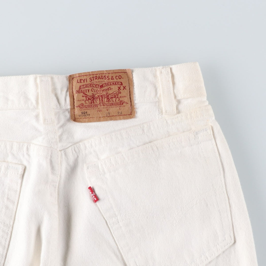 90'S Levi's 701-0651 STUDENT White Denim Straight Leg Denim Pants, Made in USA, Women's Size L (W28), Vintage cotton white type Vintage Second Hand