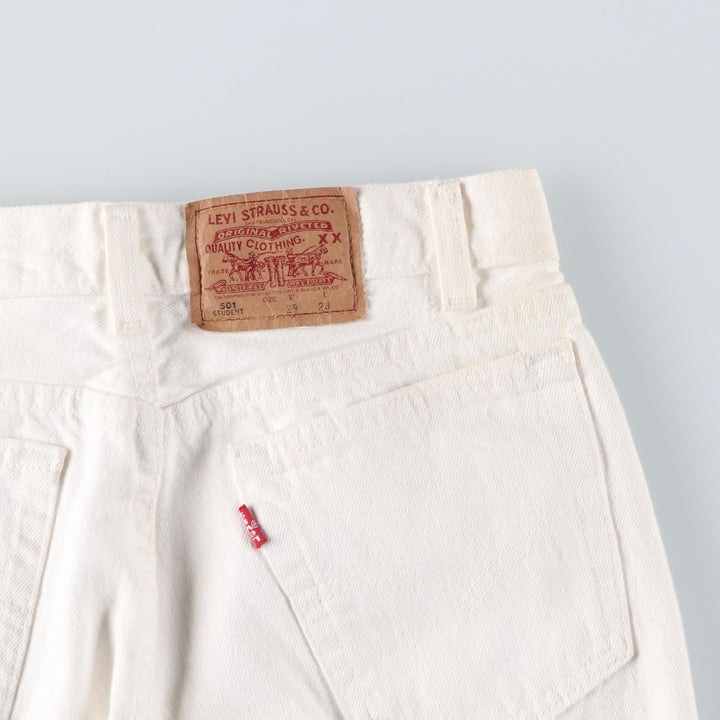 90'S Levi's 701-0651 STUDENT White Denim Straight Leg Denim Pants, Made in USA, Women's Size L (W28), Vintage cotton white type Vintage Second Hand