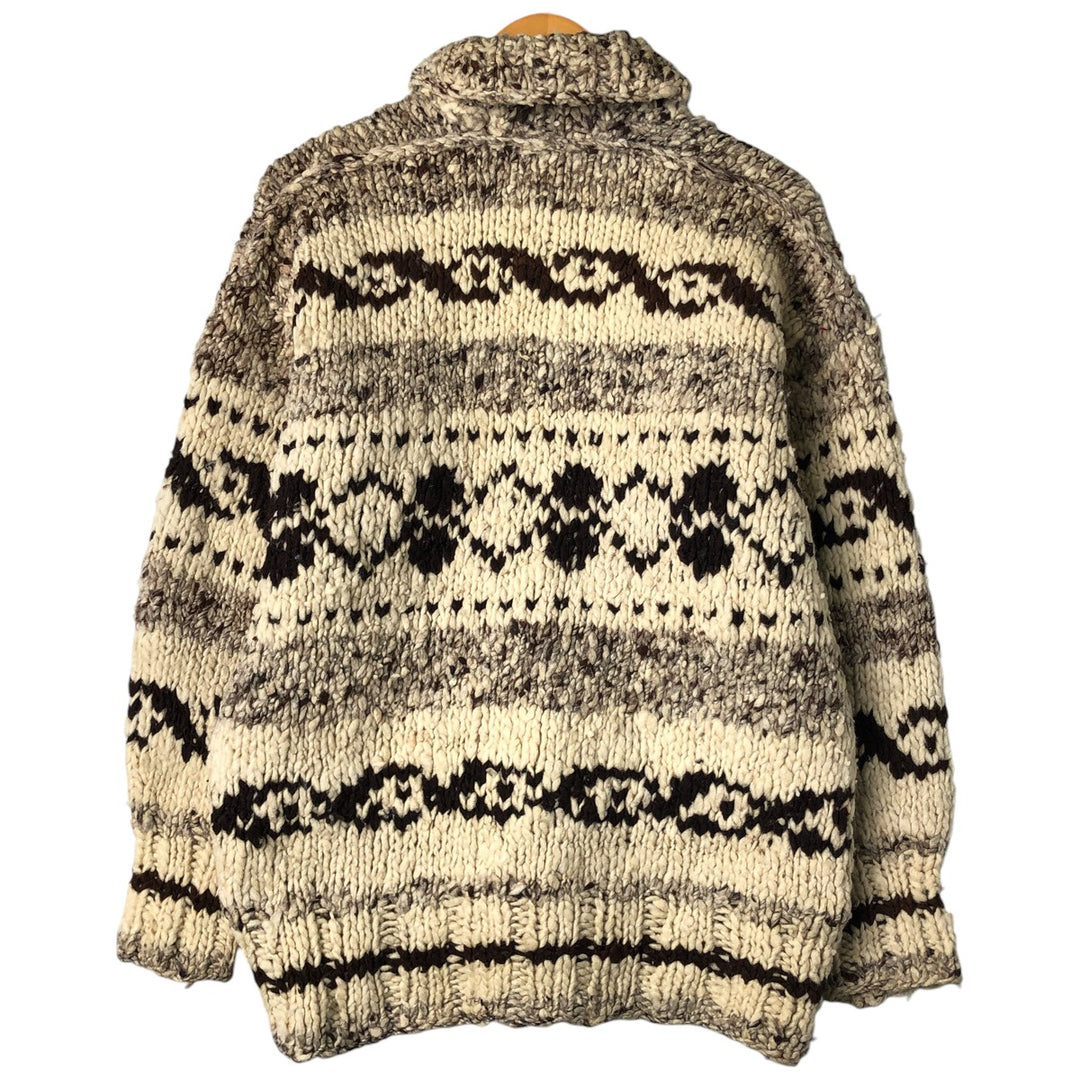 Vintage 1970'S UNKNOW all-over print Cowichan sweater, size L, men's unclear Beige type Vintage Second Hand