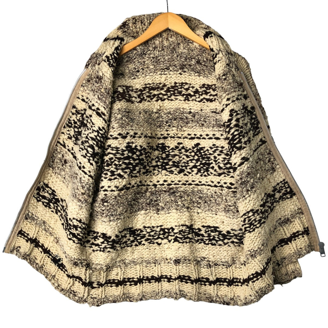 Vintage 1970'S UNKNOW all-over print Cowichan sweater, size L, men's unclear Beige type Vintage Second Hand