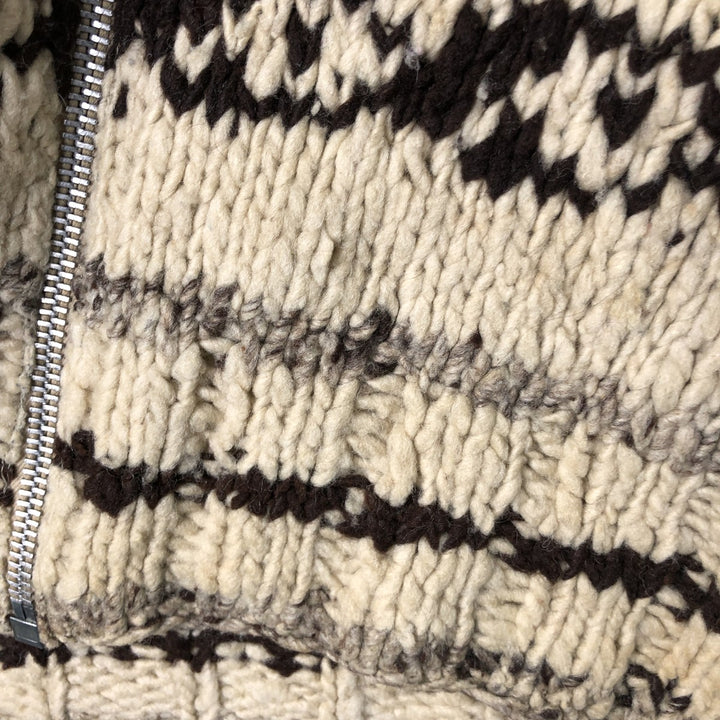 Vintage 1970'S UNKNOW all-over print Cowichan sweater, size L, men's unclear Beige type Vintage Second Hand