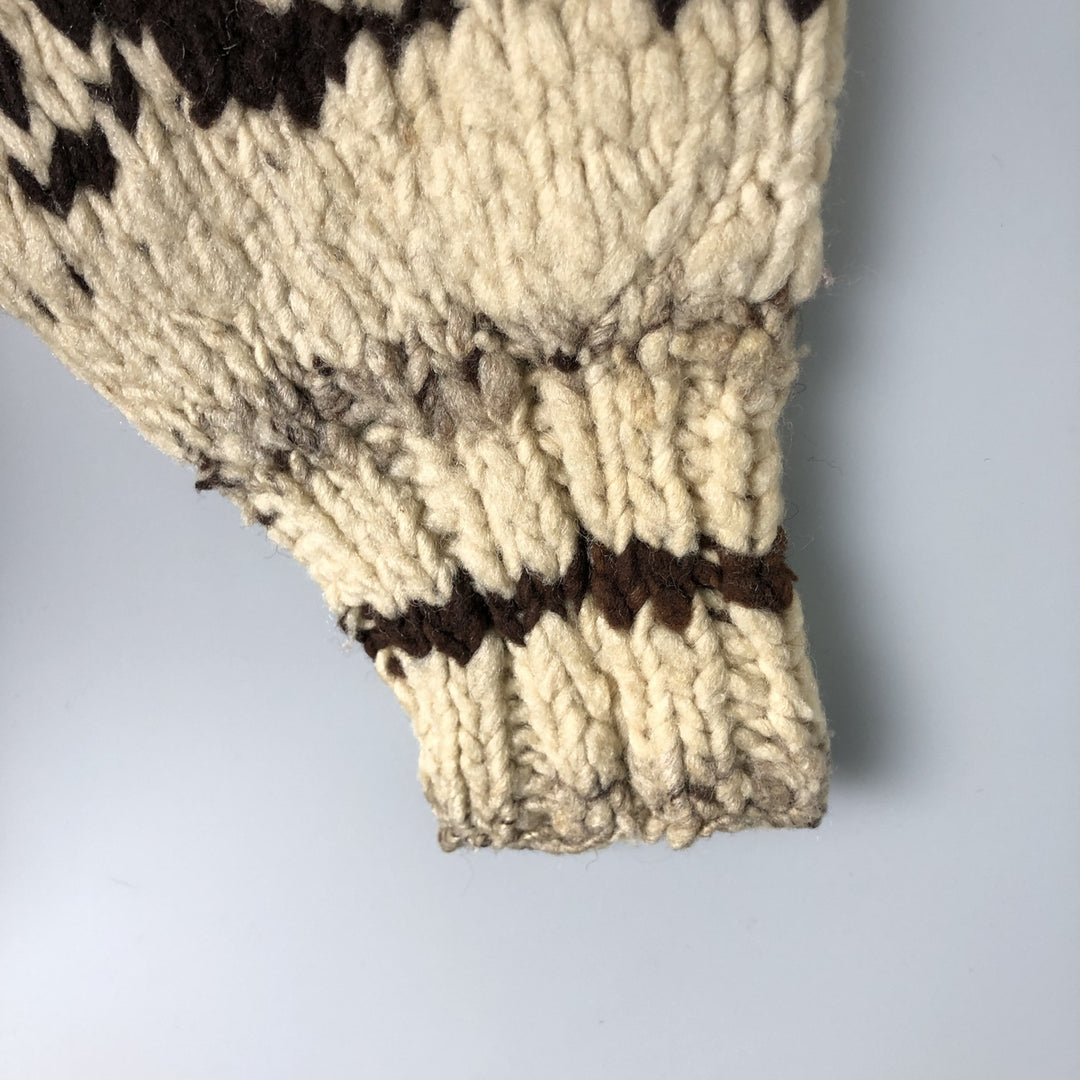 Vintage 1970'S UNKNOW all-over print Cowichan sweater, size L, men's unclear Beige type Vintage Second Hand