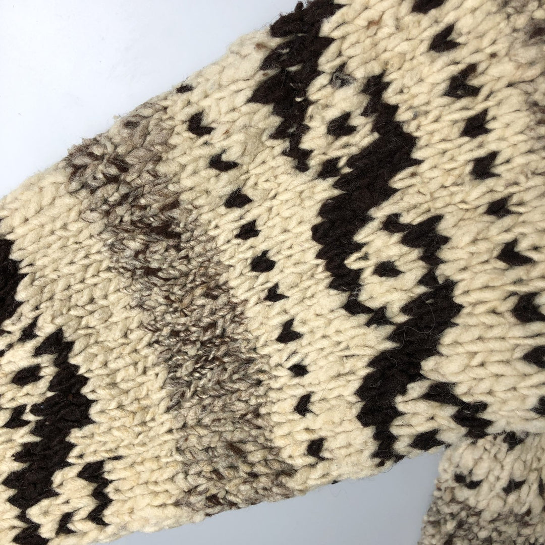 Vintage 1970'S UNKNOW all-over print Cowichan sweater, size L, men's unclear Beige type Vintage Second Hand