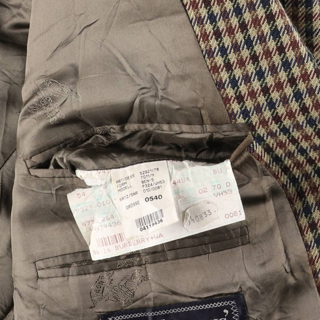 Burberry's Check Pattern Wool Tailored Jacket, Men's Size XL wool brown type Vintage Second Hand