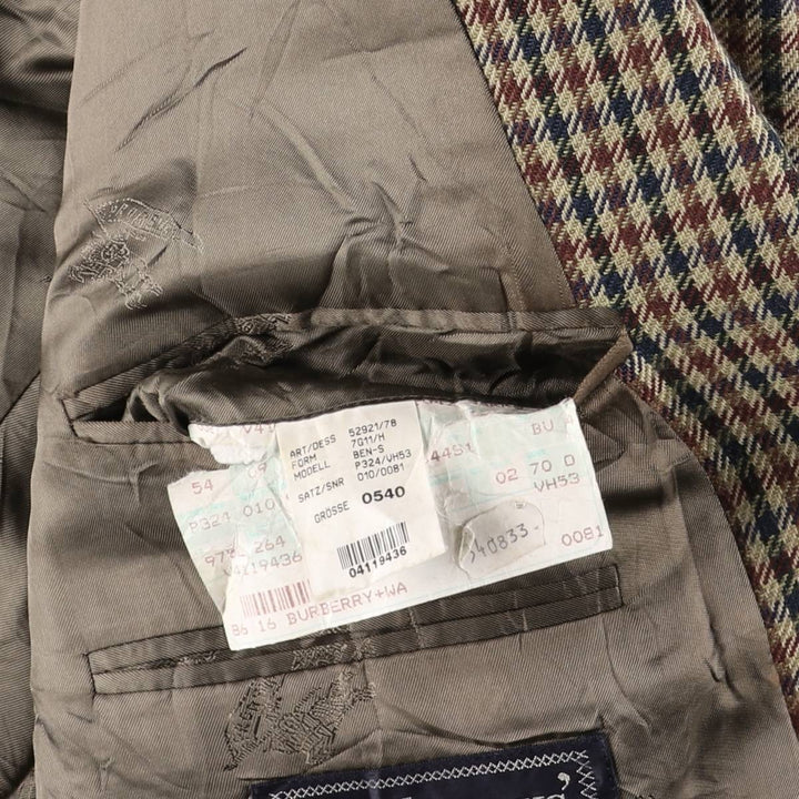 Burberry's Check Pattern Wool Tailored Jacket, Men's Size XL wool brown type Vintage Second Hand