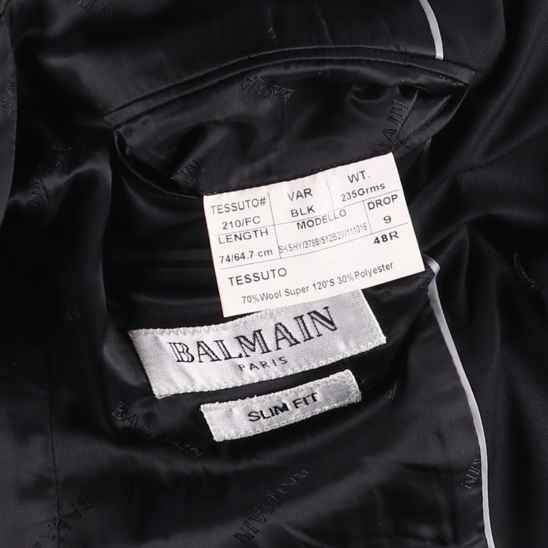 Balmain Slim Fit Wool Tailored Jacket, Men's Size M wool black type Vintage Second Hand