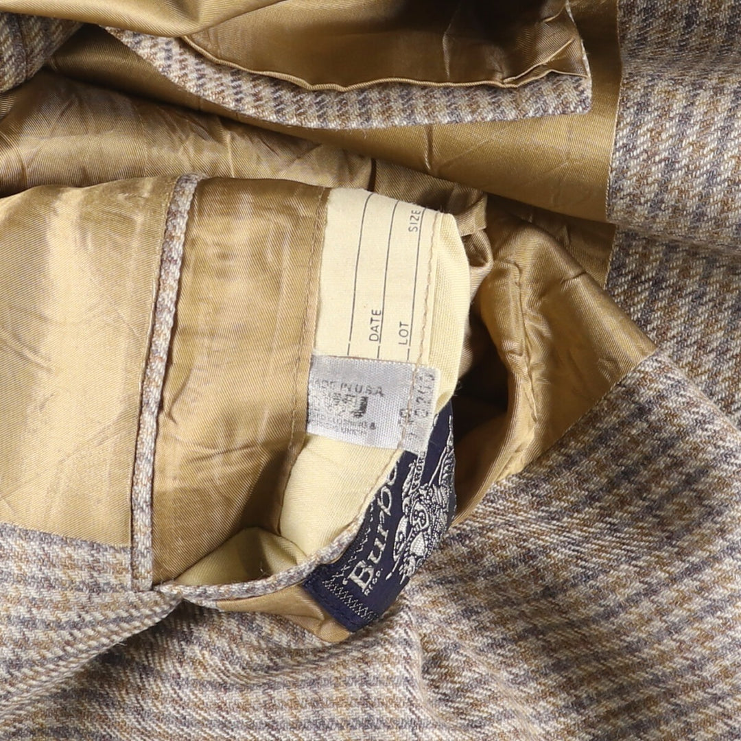 Burberry's Check Pattern Wool Tailored Jacket, Made in USA, Men's Size Medium wool Beige type Vintage Second Hand