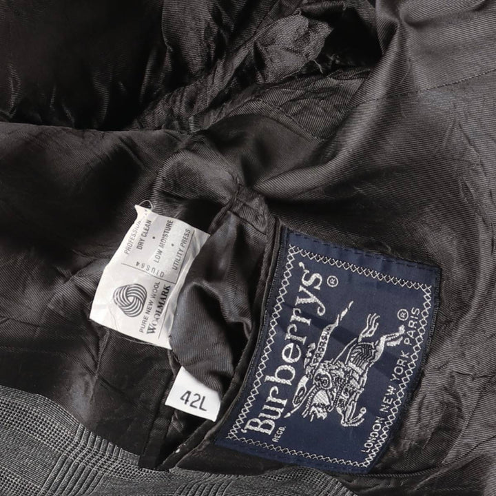 Burberry's Glen Plaid Wool Tailored Jacket, Made in USA, Men's Size L wool gray type Vintage Second Hand