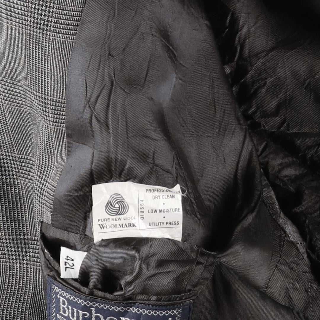 Burberry's Glen Plaid Wool Tailored Jacket, Made in USA, Men's Size L wool gray type Vintage Second Hand