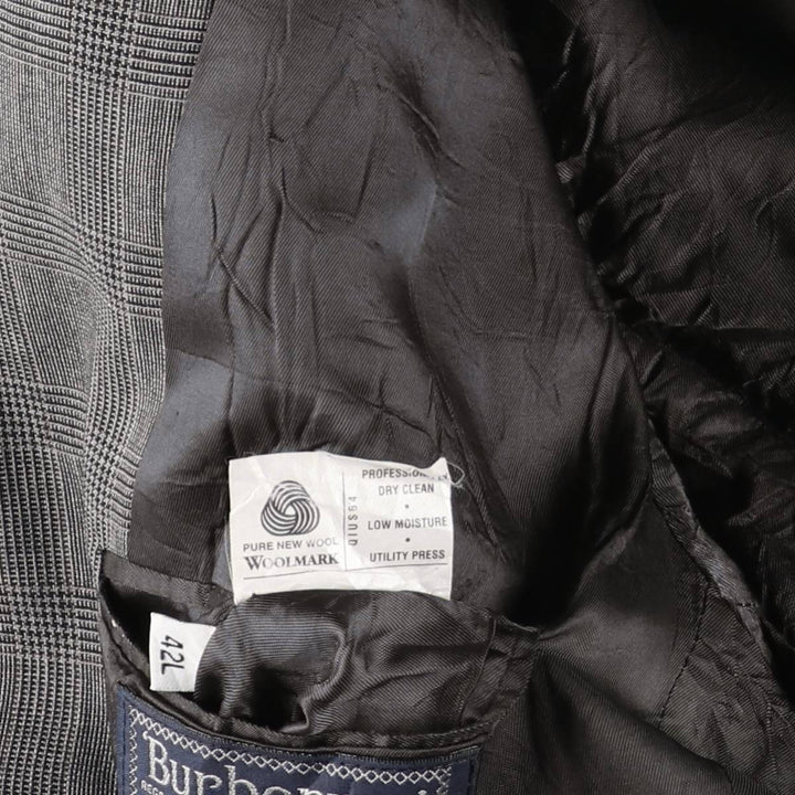 Burberry's Glen Plaid Wool Tailored Jacket, Made in USA, Men's Size L wool gray type Vintage Second Hand
