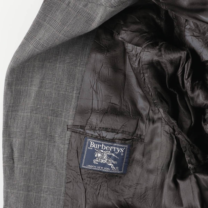 Burberry's Glen Plaid Wool Tailored Jacket, Made in USA, Men's Size L wool gray type Vintage Second Hand