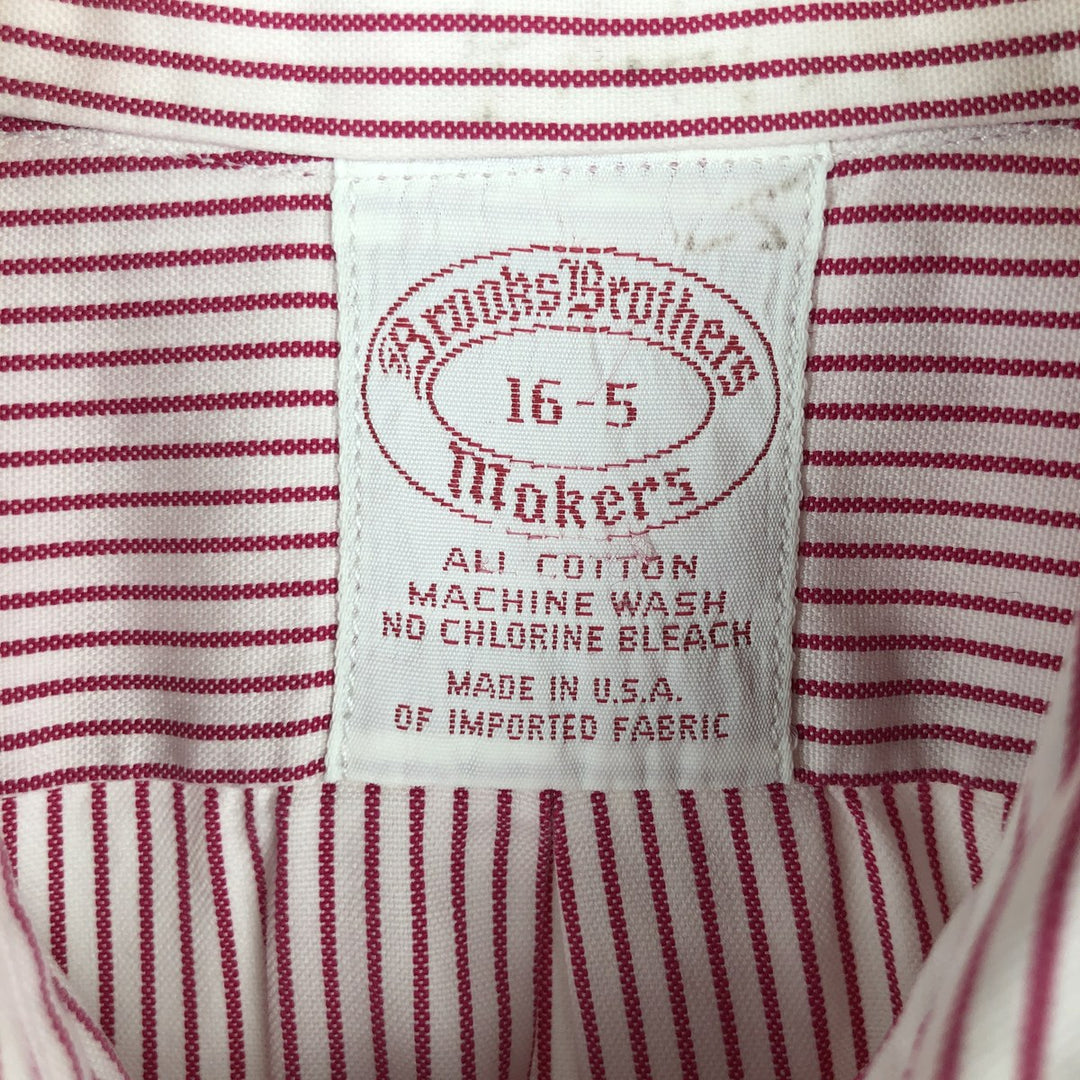 80s-90'S Brooks Brothers MAKERS 6-button long-sleeve button-down striped shirt, made in USA, men's size L equivalent, vintage. cotton white type Vintage Second Hand