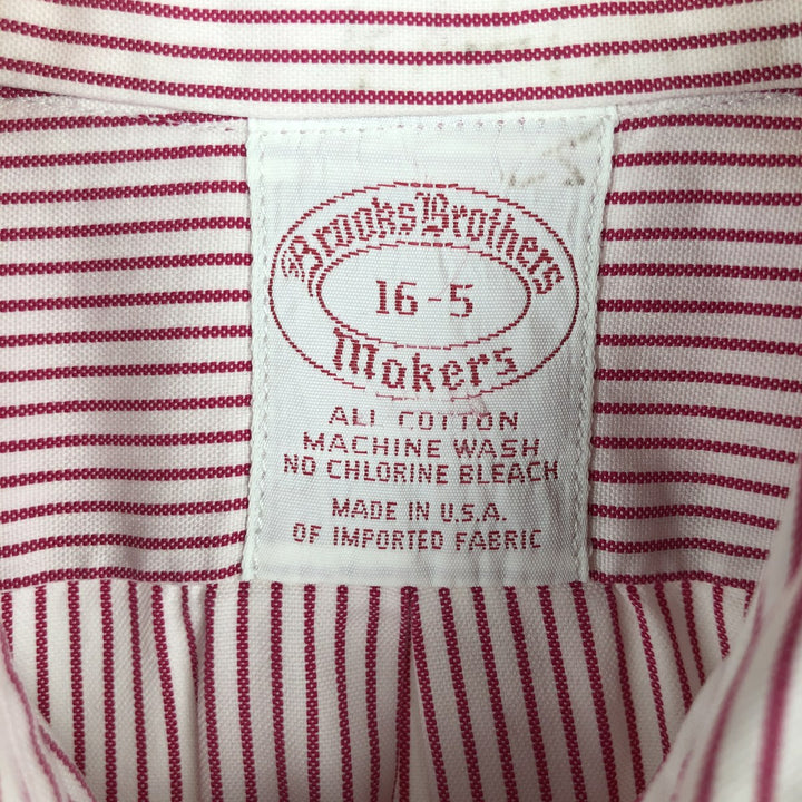 80s-90'S Brooks Brothers MAKERS 6-button long-sleeve button-down striped shirt, made in USA, men's size L equivalent, vintage. cotton white type Vintage Second Hand