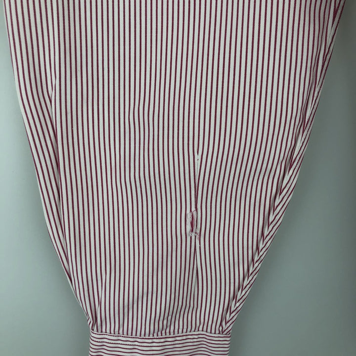 80s-90'S Brooks Brothers MAKERS 6-button long-sleeve button-down striped shirt, made in USA, men's size L equivalent, vintage. cotton white type Vintage Second Hand