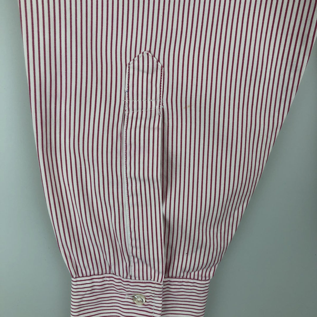 80s-90'S Brooks Brothers MAKERS 6-button long-sleeve button-down striped shirt, made in USA, men's size L equivalent, vintage. cotton white type Vintage Second Hand