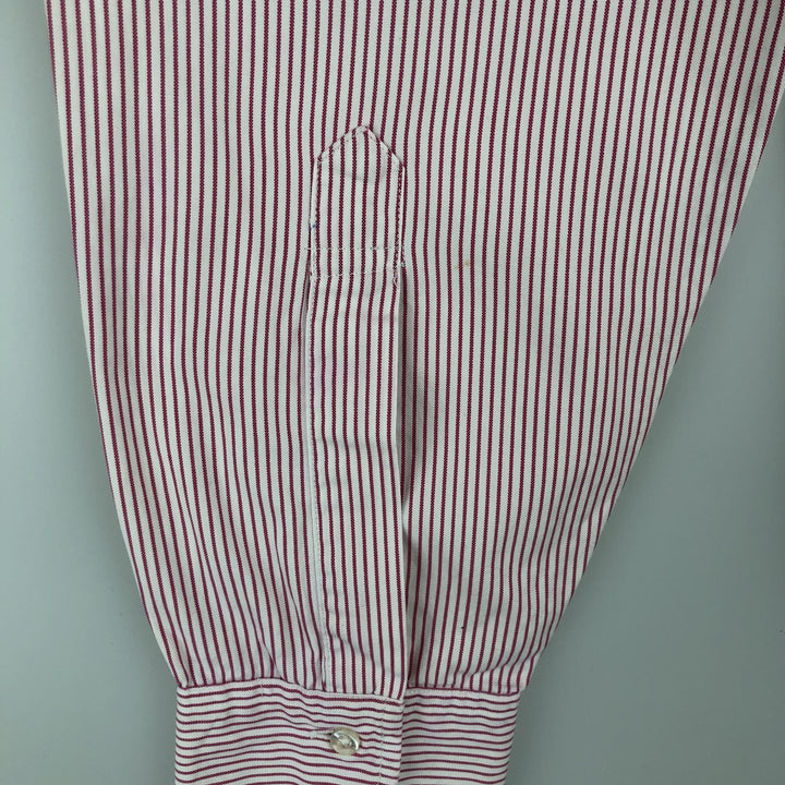 80s-90'S Brooks Brothers MAKERS 6-button long-sleeve button-down striped shirt, made in USA, men's size L equivalent, vintage. cotton white type Vintage Second Hand