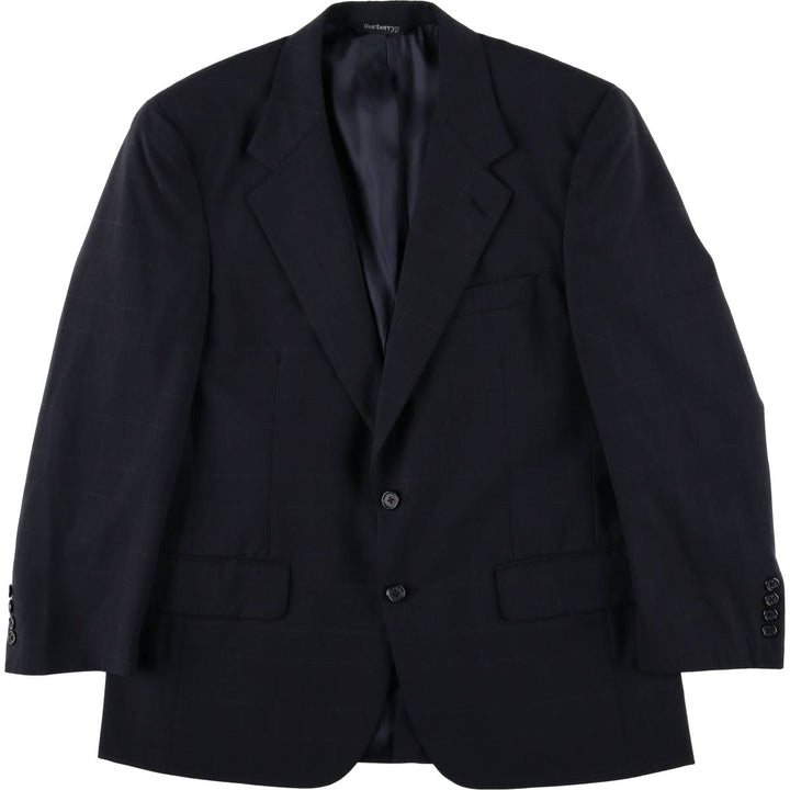 Burberry's Check Pattern Wool Tailored Jacket, Made in USA, Men's Size Medium wool navy blue type Vintage Second Hand