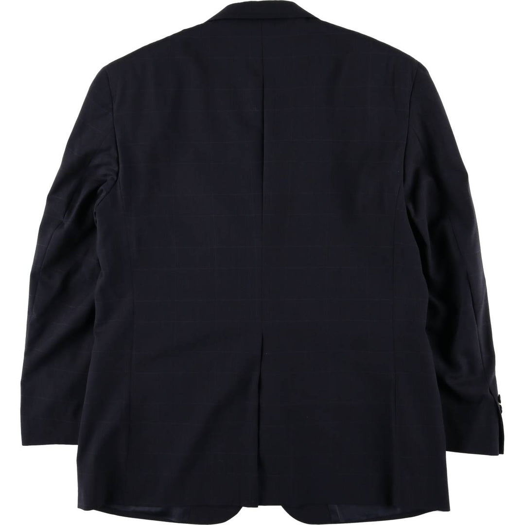 Burberry's Check Pattern Wool Tailored Jacket, Made in USA, Men's Size Medium wool navy blue type Vintage Second Hand