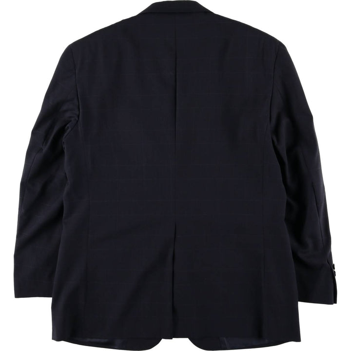 Burberry's Check Pattern Wool Tailored Jacket, Made in USA, Men's Size Medium wool navy blue type Vintage Second Hand