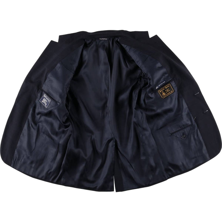 Burberry's Check Pattern Wool Tailored Jacket, Made in USA, Men's Size Medium wool navy blue type Vintage Second Hand