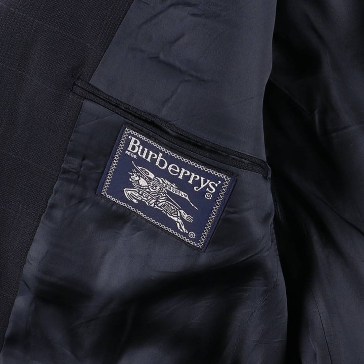 Burberry's Check Pattern Wool Tailored Jacket, Made in USA, Men's Size Medium wool navy blue type Vintage Second Hand