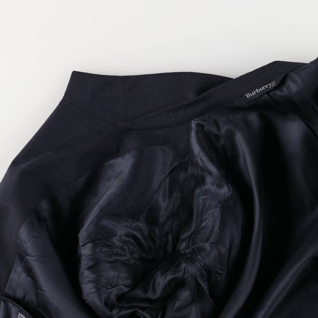 Burberry's Check Pattern Wool Tailored Jacket, Made in USA, Men's Size Medium wool navy blue type Vintage Second Hand