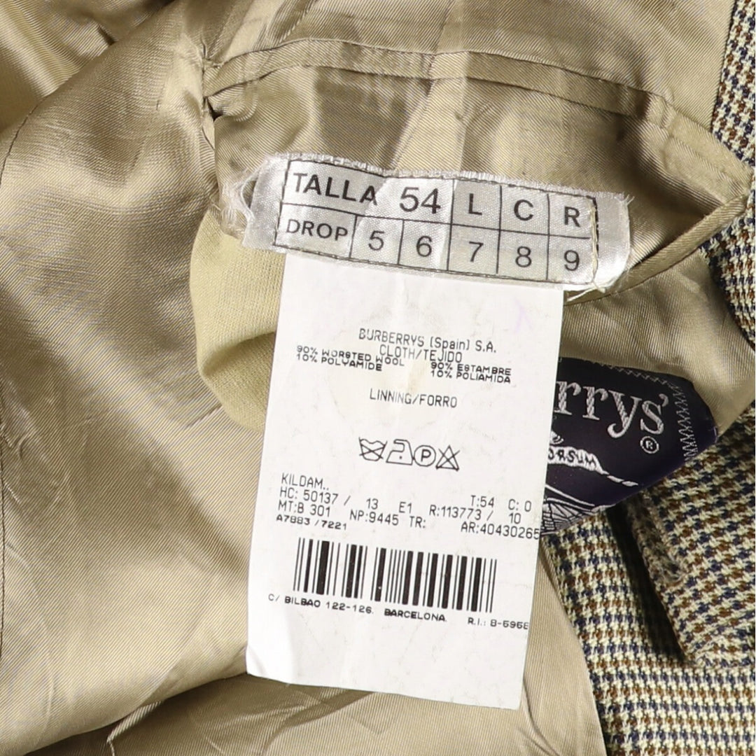 Burberry's Houndstooth Pattern Wool Tailored Jacket, Men's Size L wool gray type Vintage Second Hand