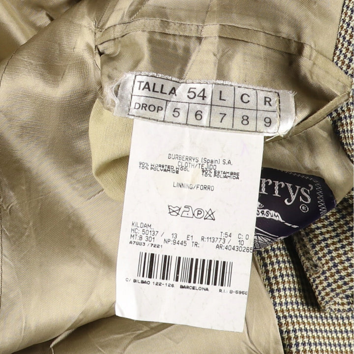 Burberry's Houndstooth Pattern Wool Tailored Jacket, Men's Size L wool gray type Vintage Second Hand