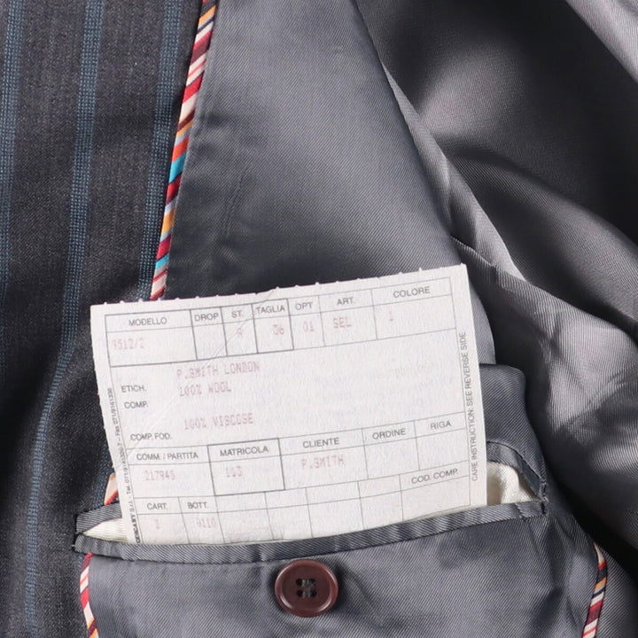 Paul Smith LONDON Striped Wool Tailored Jacket, Made in Italy, Men's Size Small wool gray type Vintage Second Hand
