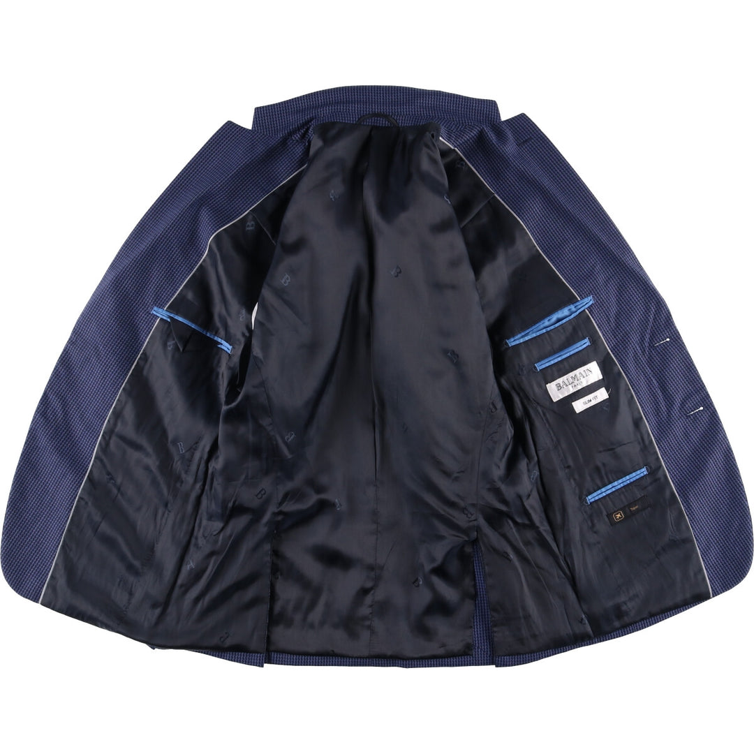 Balmain Slim Fit Check Pattern Wool Tailored Jacket, Men's Size Small wool blue type Vintage Second Hand