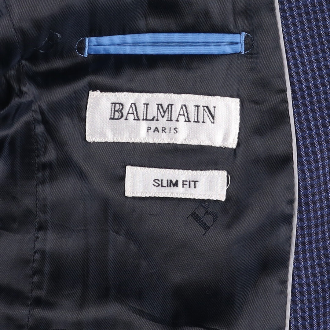 Balmain Slim Fit Check Pattern Wool Tailored Jacket, Men's Size Small wool blue type Vintage Second Hand