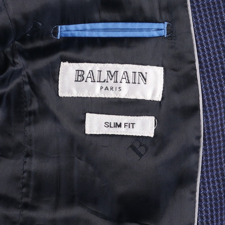 Balmain Slim Fit Check Pattern Wool Tailored Jacket, Men's Size Small wool blue type Vintage Second Hand