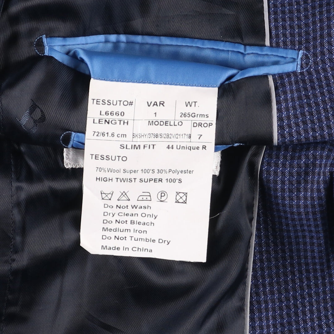 Balmain Slim Fit Check Pattern Wool Tailored Jacket, Men's Size Small wool blue type Vintage Second Hand