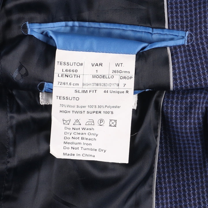 Balmain Slim Fit Check Pattern Wool Tailored Jacket, Men's Size Small wool blue type Vintage Second Hand