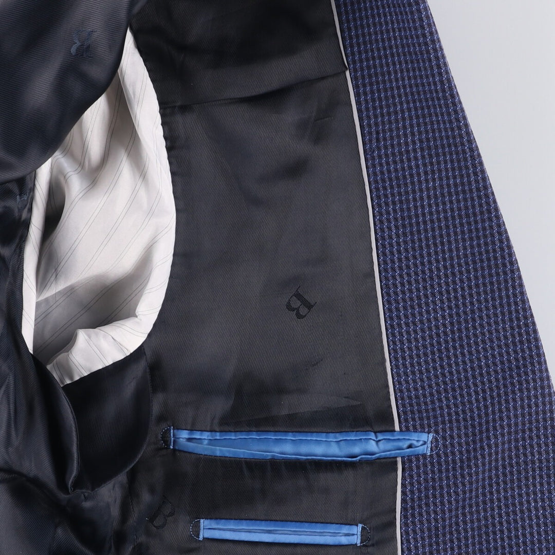 Balmain Slim Fit Check Pattern Wool Tailored Jacket, Men's Size Small wool blue type Vintage Second Hand