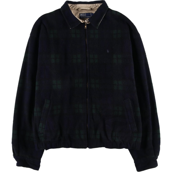 POLO by Ralph Lauren Check Pattern Blackwatch Check Fleece Jacket, Made in Canada, Men's XL polyester navy blue type Vintage Second Hand