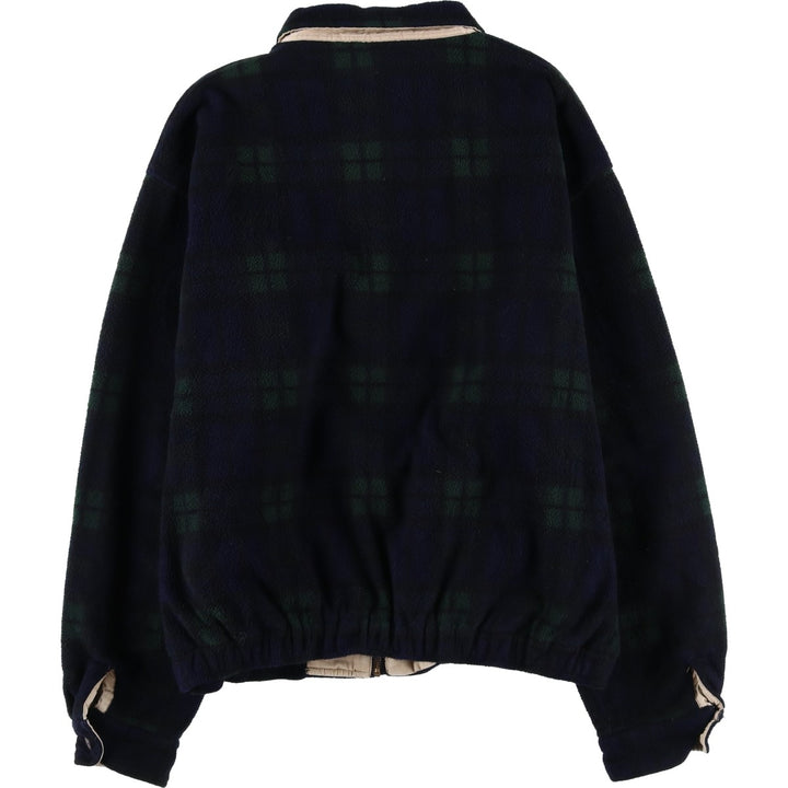 POLO by Ralph Lauren Check Pattern Blackwatch Check Fleece Jacket, Made in Canada, Men's XL polyester navy blue type Vintage Second Hand