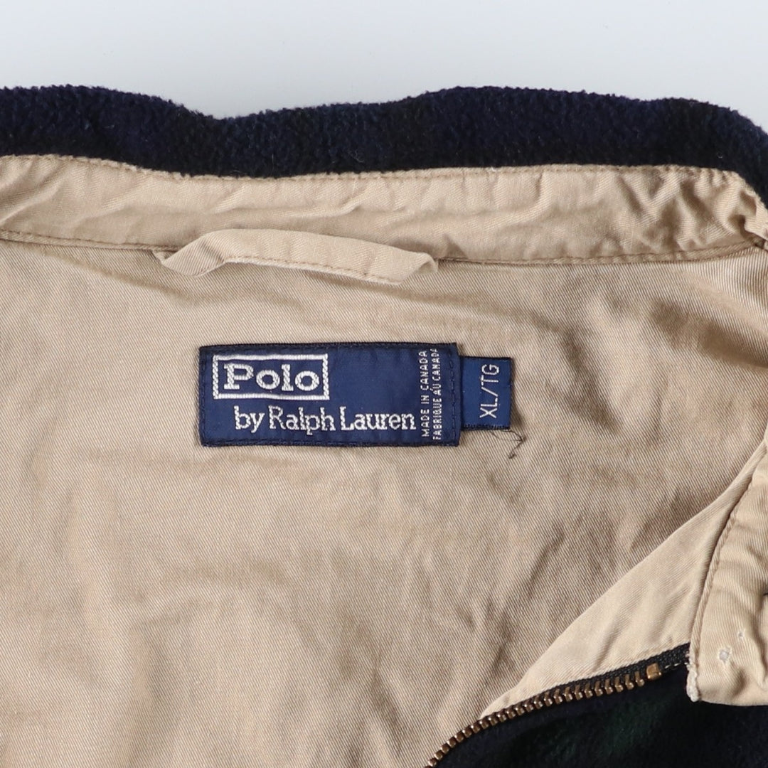 POLO by Ralph Lauren Check Pattern Blackwatch Check Fleece Jacket, Made in Canada, Men's XL polyester navy blue type Vintage Second Hand