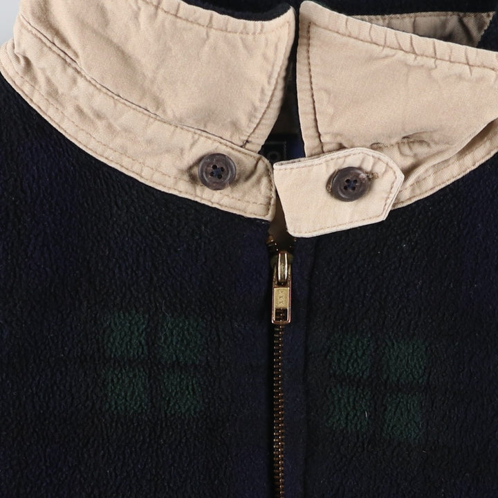 POLO by Ralph Lauren Check Pattern Blackwatch Check Fleece Jacket, Made in Canada, Men's XL polyester navy blue type Vintage Second Hand