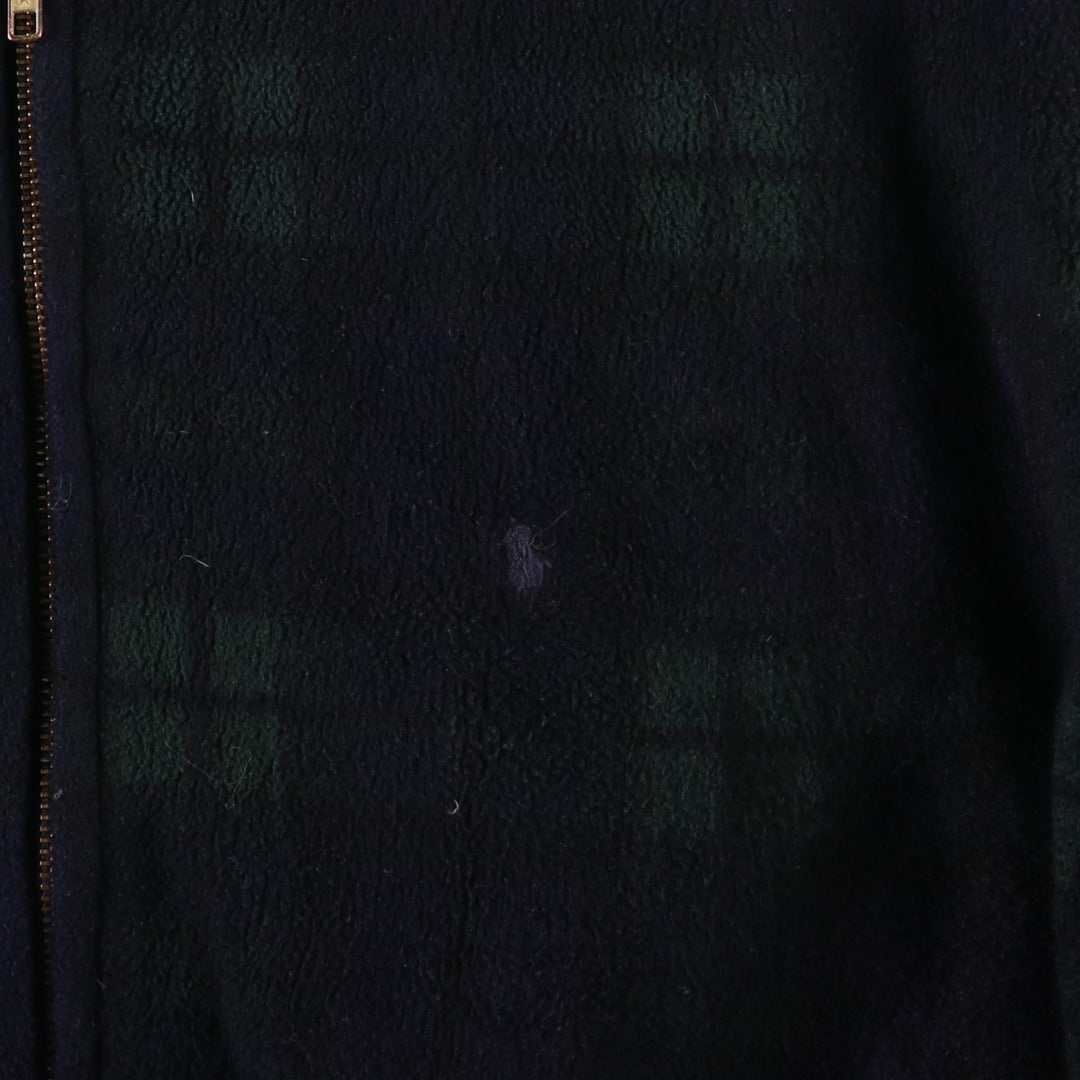 POLO by Ralph Lauren Check Pattern Blackwatch Check Fleece Jacket, Made in Canada, Men's XL polyester navy blue type Vintage Second Hand