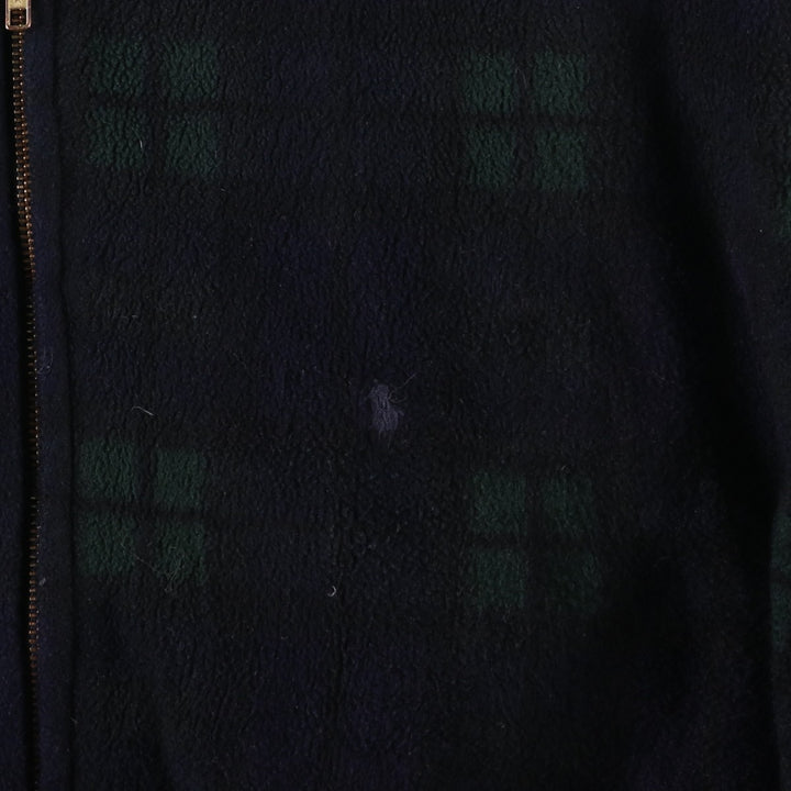 POLO by Ralph Lauren Check Pattern Blackwatch Check Fleece Jacket, Made in Canada, Men's XL polyester navy blue type Vintage Second Hand