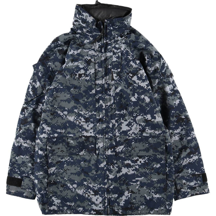 2000'S US Military Issue Camouflage Pattern NWU Digital Camo Military Gore-Tex Parka, Made in USA, Small-X-Long (Men's Size S equivalent) Nylon navy blue type Vintage Second Hand