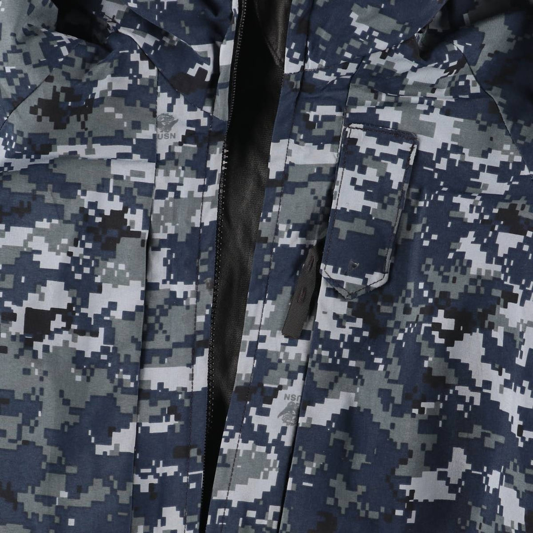 2000'S US Military Issue Camouflage Pattern NWU Digital Camo Military Gore-Tex Parka, Made in USA, Small-X-Long (Men's Size S equivalent) Nylon navy blue type Vintage Second Hand