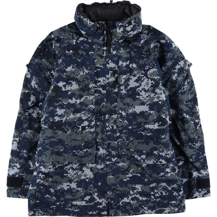 Genuine US Navy Working Jacket, Camouflage Pattern, Military Gore-Tex Parka, Small X-Short (Men's Size S equivalent) Nylon navy blue type Vintage Second Hand