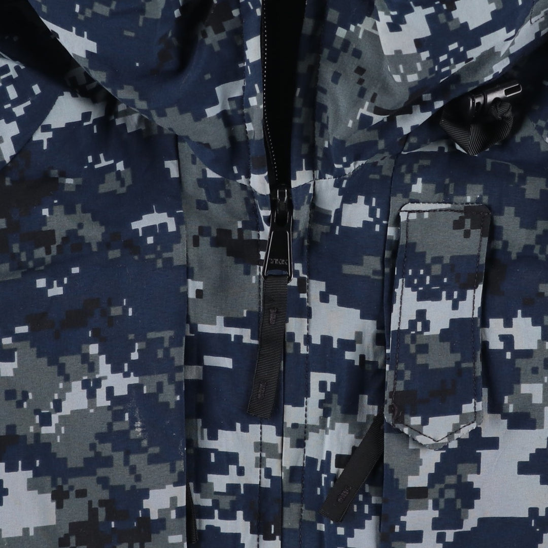 Genuine US Navy Working Jacket, Camouflage Pattern, Military Gore-Tex Parka, Small X-Short (Men's Size S equivalent) Nylon navy blue type Vintage Second Hand