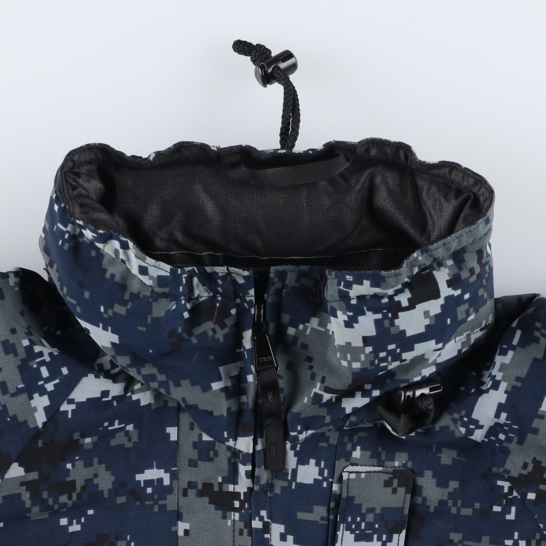 Genuine US Navy Working Jacket, Camouflage Pattern, Military Gore-Tex Parka, Small X-Short (Men's Size S equivalent) Nylon navy blue type Vintage Second Hand
