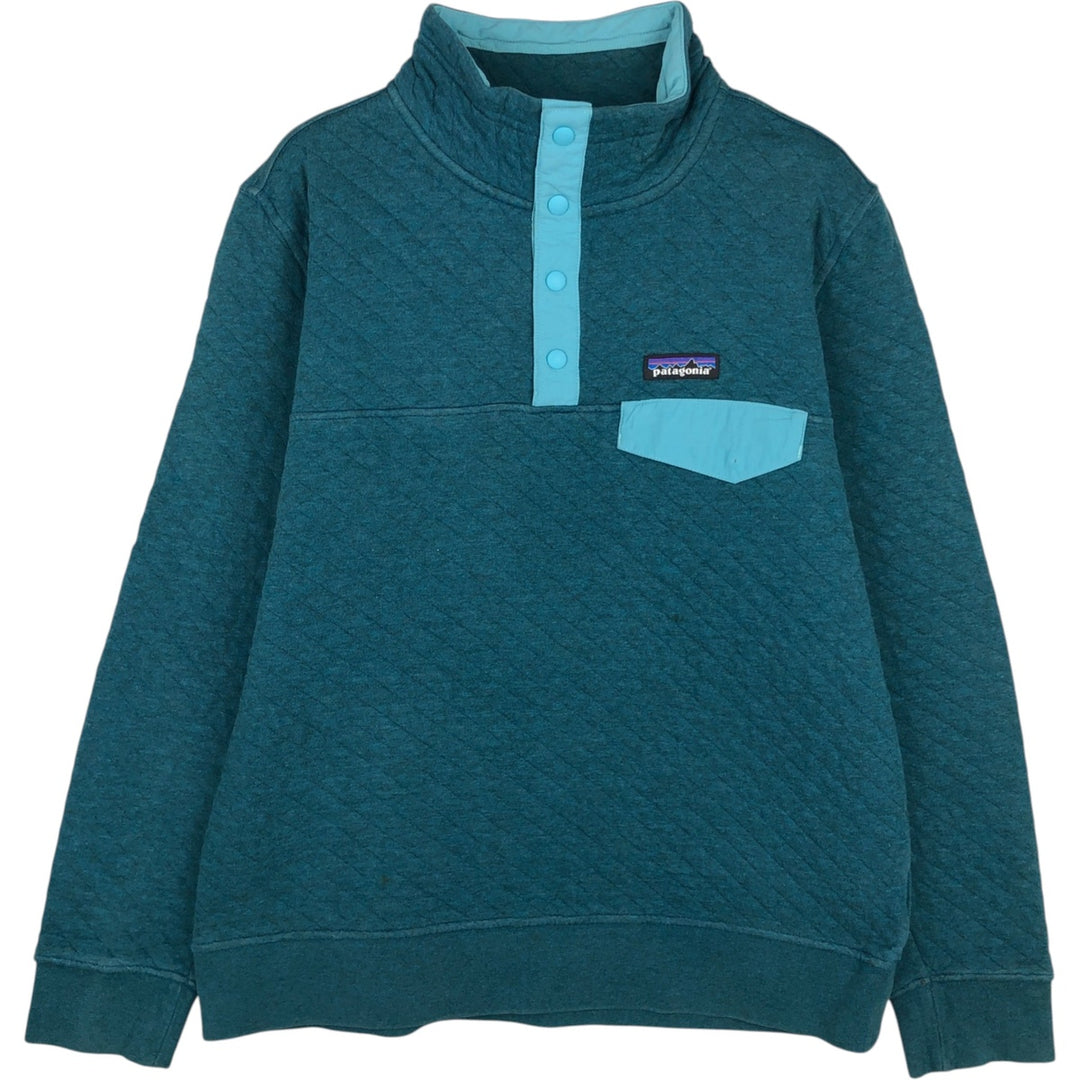 Patagonia Organic Cotton Diamond Quilted Snap-T Sweatshirt 25281FA17 (Women's Size M) cotton turquoise blue Vintage Second Hand