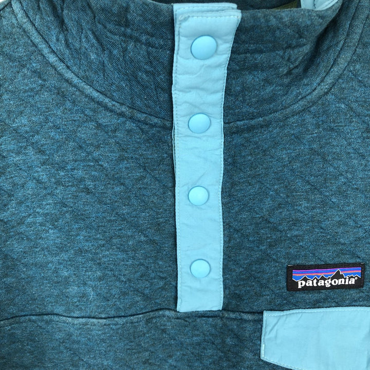 Patagonia Organic Cotton Diamond Quilted Snap-T Sweatshirt 25281FA17 (Women's Size M) cotton turquoise blue Vintage Second Hand